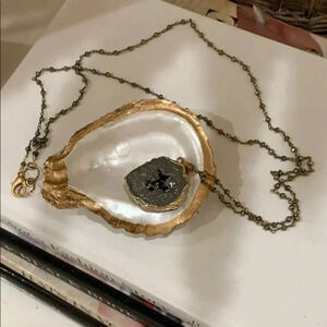 HEMATITE  ROSARY CHAIN DRUZY GREY & GOLD NECKLACE